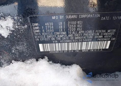 2020 Subaru Legacy Premium z USA, uszkodzony, nr VIN 4S3BWAC62L3014689